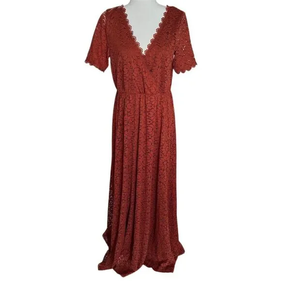 Baltic Born Brown and Orange Wrap Maxi Dress with Ruffled V-Neck - Picture 13 of 15